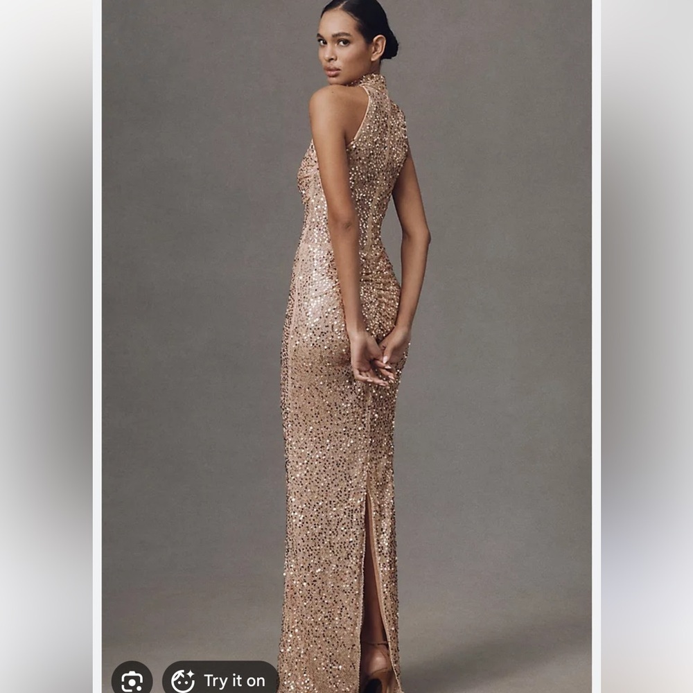 Delfi Collective Avelie Ruched Sequin Dress in Nude - Picture 3 of 16
